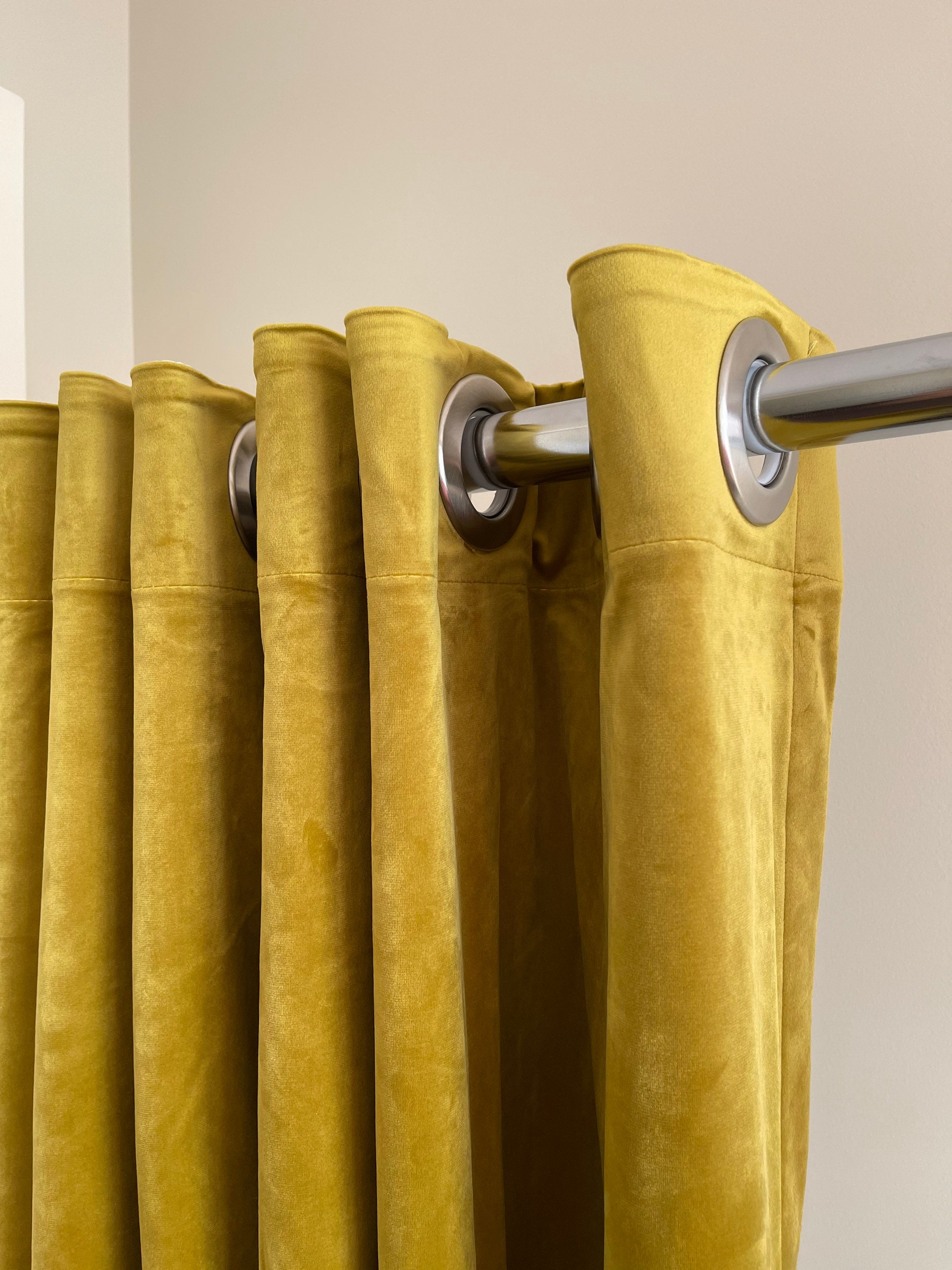 Sale Velvet Curtain, Gold Green Blackout Grommets Curtain